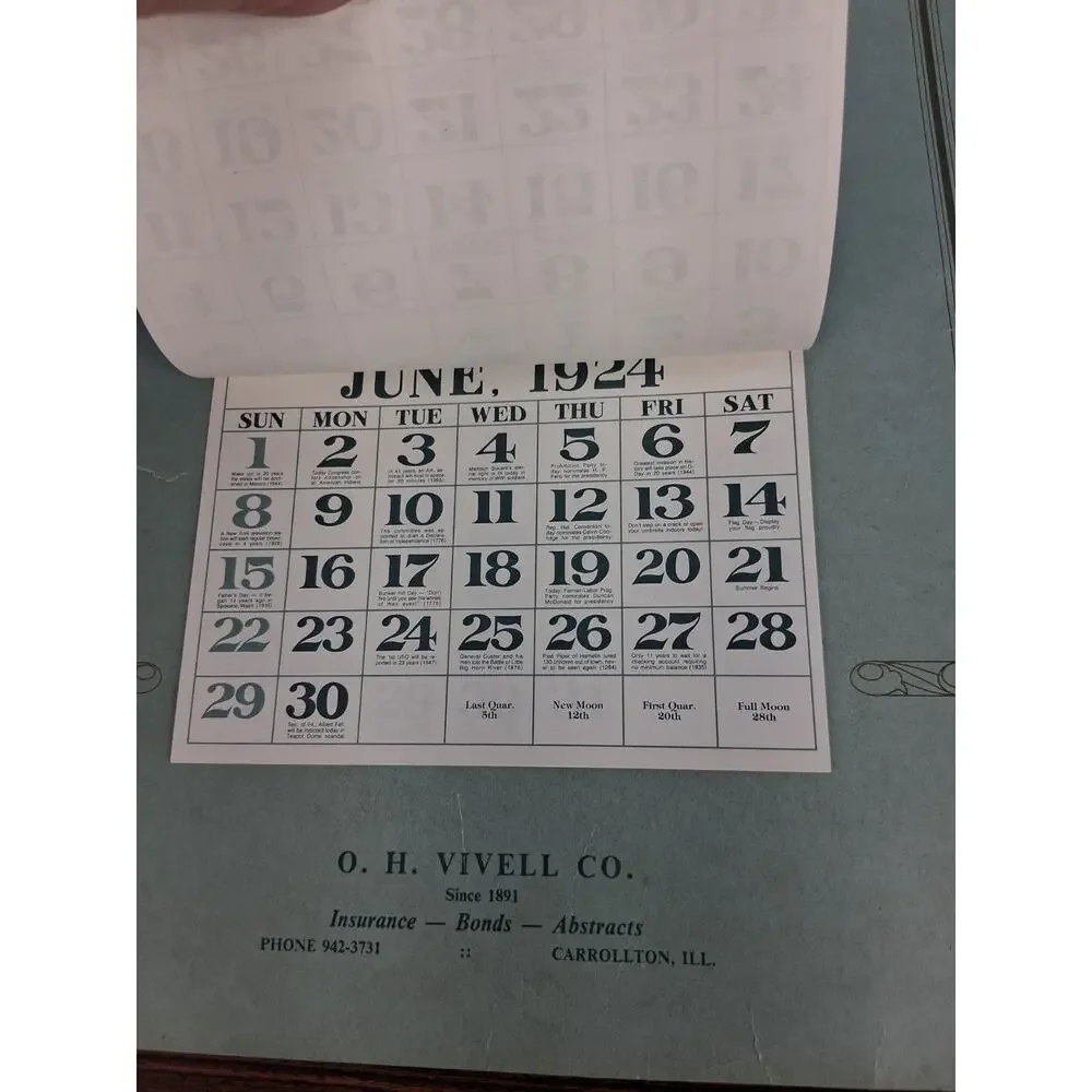 1924 Calendar Claudia O.H. Vivell Co. Antique Day Tracker Beautiful Victorian